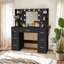 110cm Dressing Table With Power Outlet And Dryer Hook Modern Bulb Light Makeup Vanity-86395139