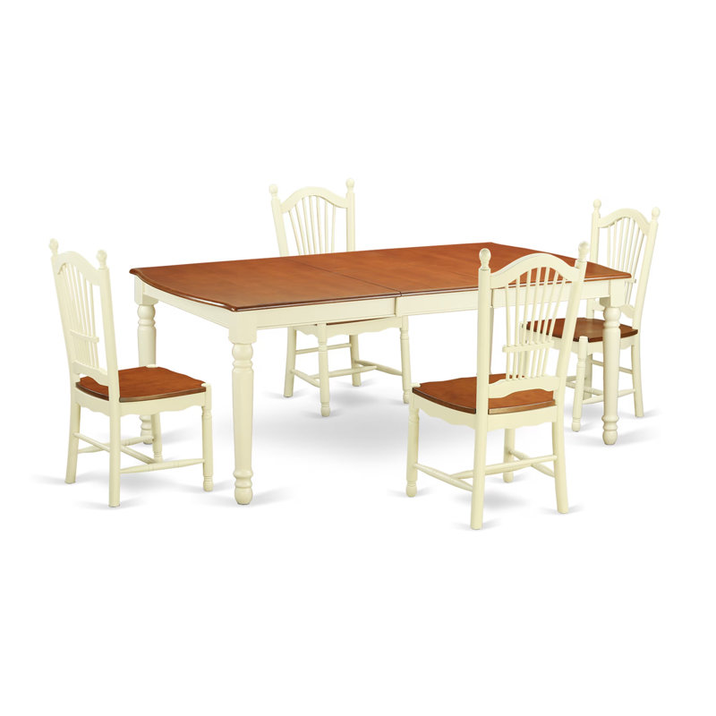 5 Piece Modern Dining Table Set Includes a Rectangle Wooden Table with Butterfly Leaf and 4 Kitchen Dining Chairs, 42x78 Inch, Buttermilk & Cherry