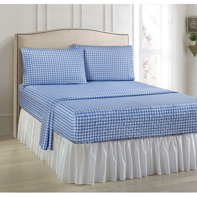 Anti-Wrinkle Soft Microfiber Gingham Toile BedTite Tight Grip Sheet Set