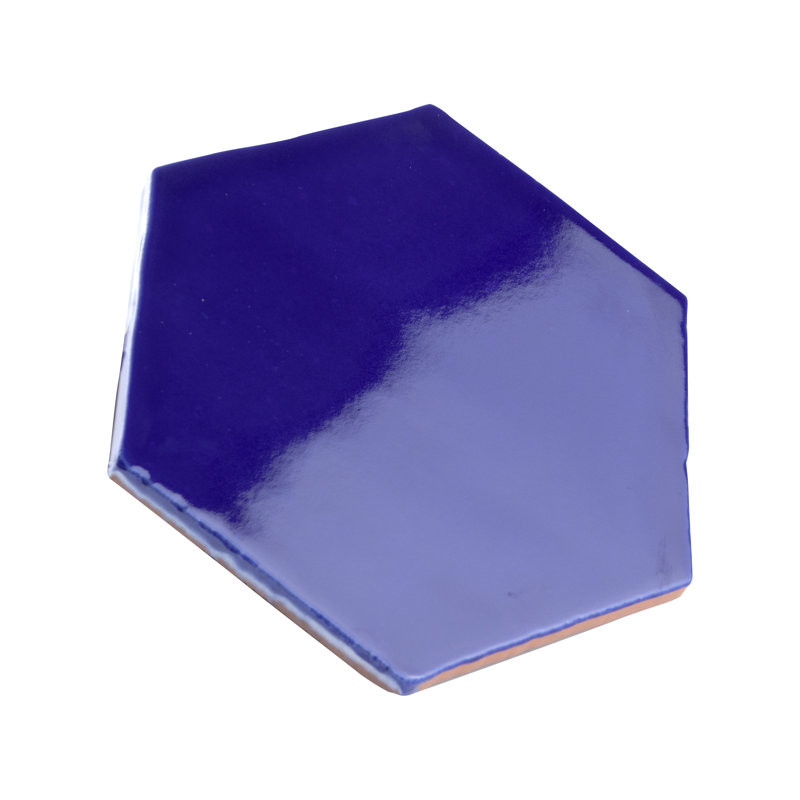 Viva Hex Antic Handmade 6" x 7" Ceramic Tile, Blue