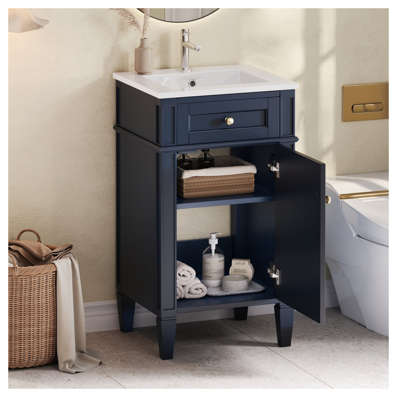 Meuble-lavabo autoportant de 18 po avec lavabo en céramique de style moderne français