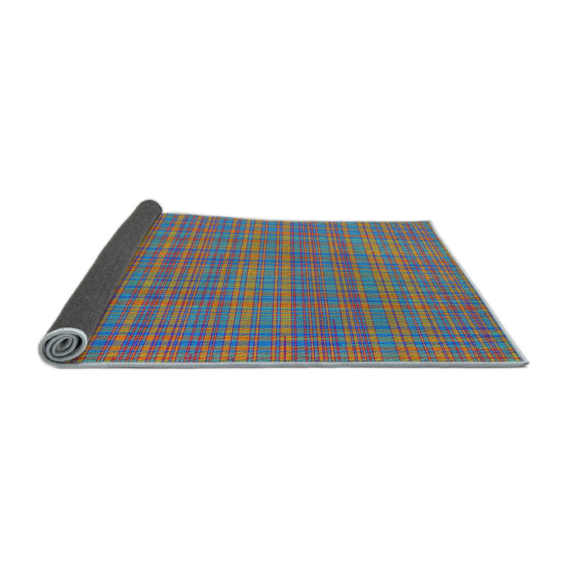 Tapis bleu / orange / vert à carreaux, Rond 4 pi