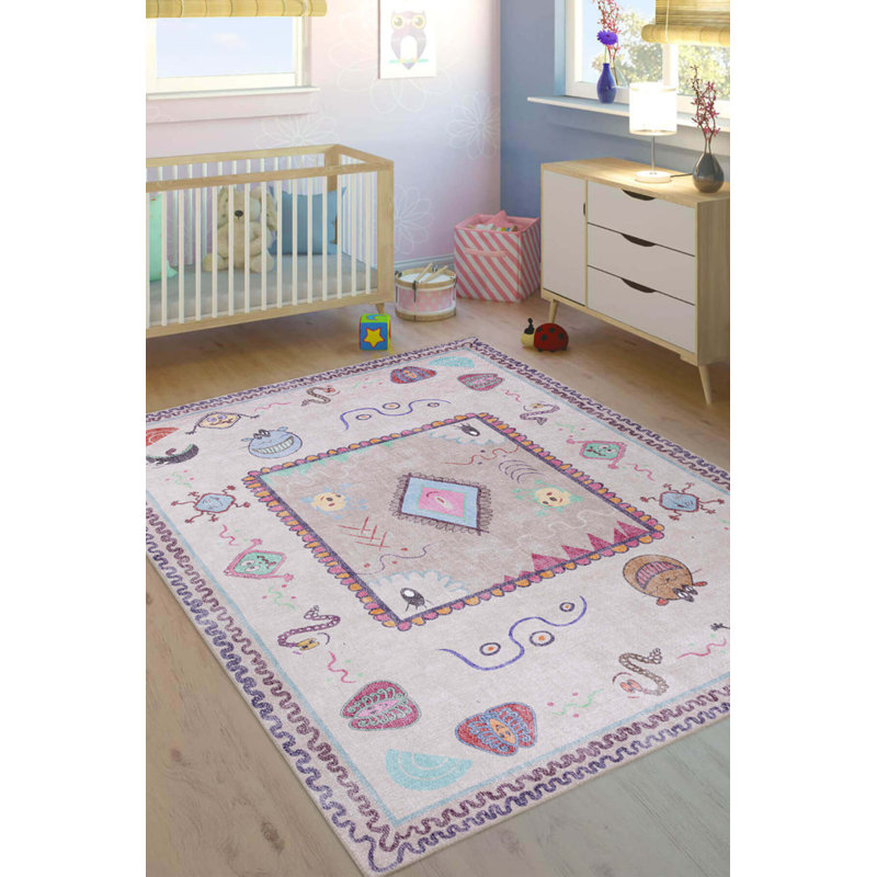 Tapis rose tissé pour chambre d'enfant, Rectangle 6 pi 11 po x 10 pi 3 po
