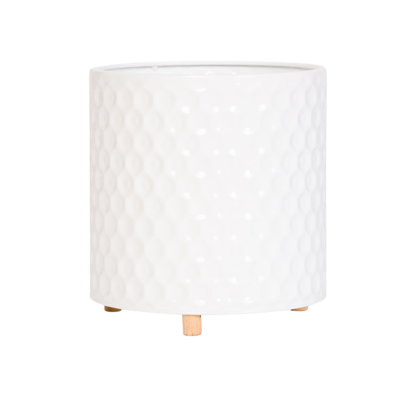 Pot à fleur en métal Mid Century, H 10,75 po x l 10,25 po x P 10,25 po, Blanc