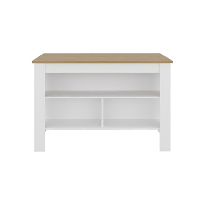 Yoder Kitchen Island with Open Storage Shelves for Home Organization, White and Natural Oak