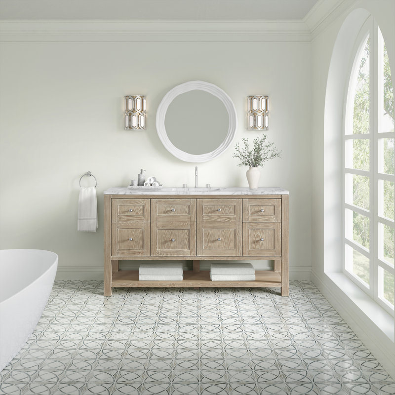 Breckenridge 60'' W Single Vanity, Whitewashed Oak, Carrara White Marble, Widespread
