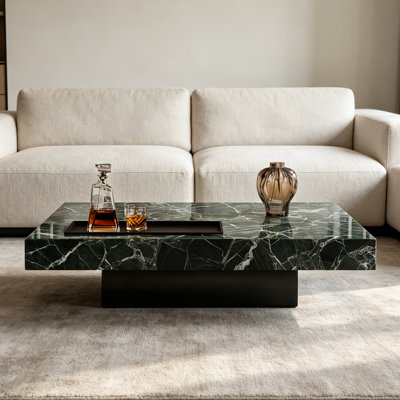Table basse minimaliste de luxe en marbre vert d'automne