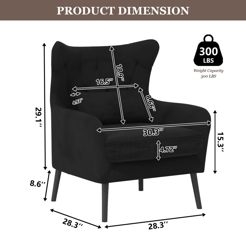 Causeuse 2 pièces en velours doux moderne avec fauteuil d'appoint, Noir