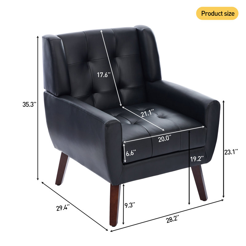 Jaqueze 73.7Cm Wide Tufted Armchair, Black Faux Leather
