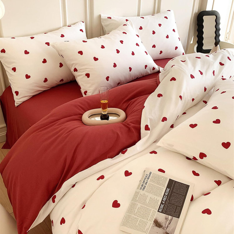 Couvre-lit Blanc rouge et rouge, Ensemble de housse de couette grand + 2 taies d'or