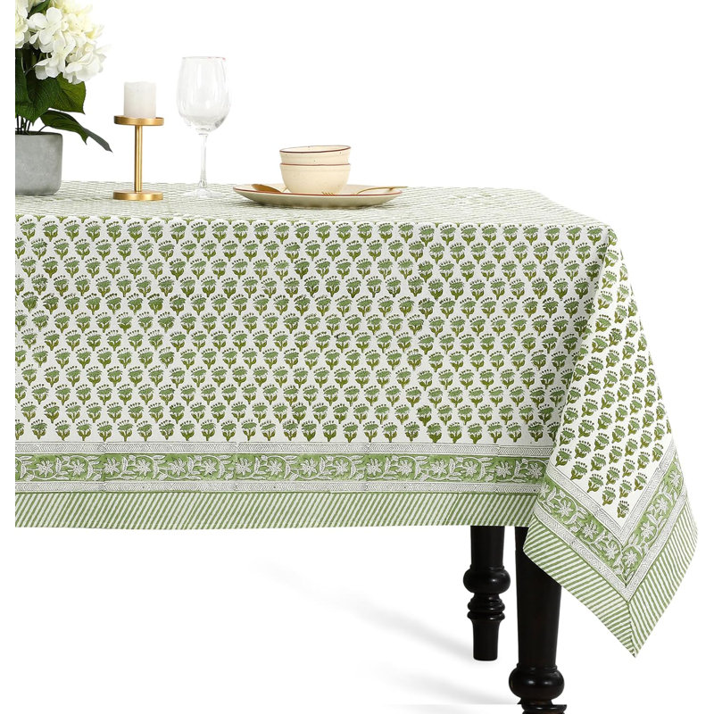 Nappe, 100% pur coton, 70 x 108 pouces, nappe rectangulaire à imprimé indien, vert, convient aux mariages, printemps et été, barbecues - vert émeraude