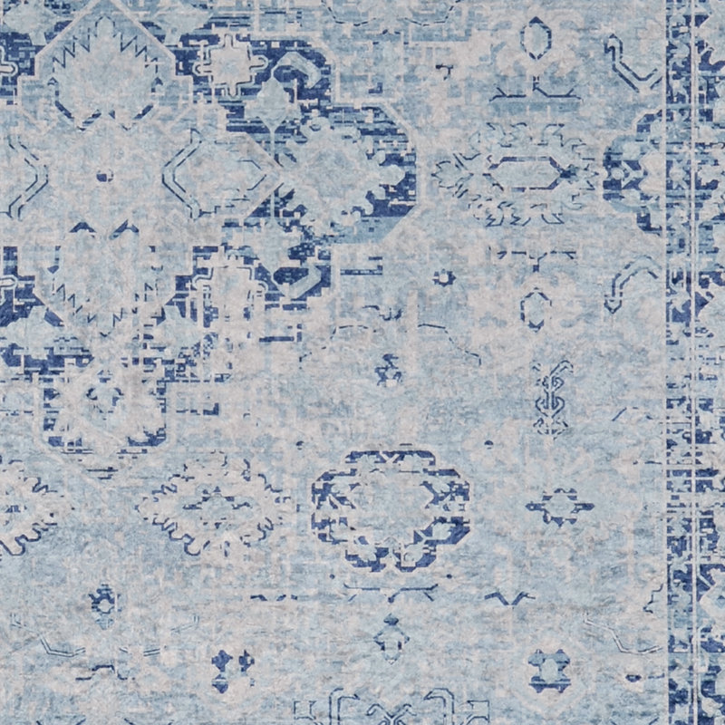 Emanuel Traditional Machine Woven Flatweave Light Blue and Blue Area Rug with Non Skid Backing , Rectangle 2'2" x 3'2"