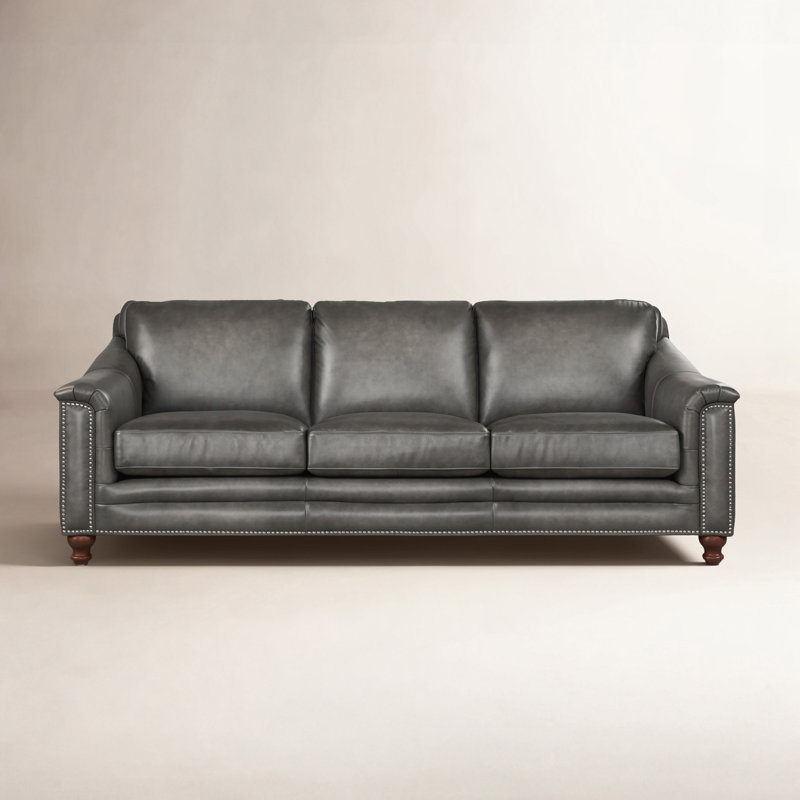 Alpert 91.5'' Leather Sofa, Ash Gray Genuine Leather