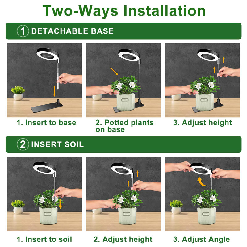 Adjustable Black and White LED Halo Plant Grow Light Set