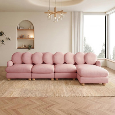 123" Modular Sectional Sofa, 4-Seat, Movable Ottoman, Chenille, Comfy Deep Seat Couch, 8 Pillows, Solid Wood Frame, 300 lbs/Seat, Flexible L-Shaped Seating for Apartment, Living Room, Pink