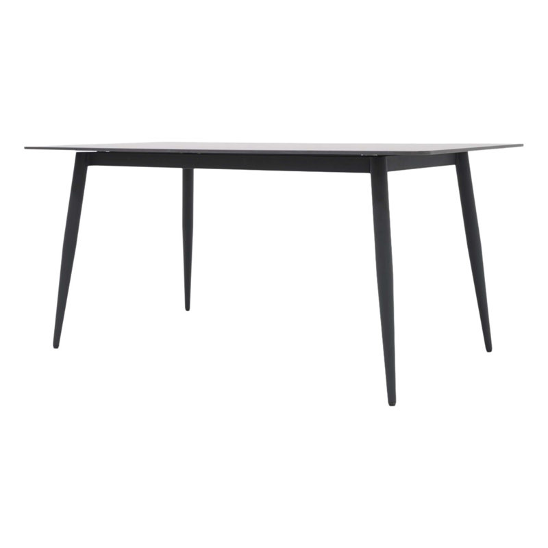 62.99 Inch White Curved Edge Artificial Stone Dining Table, Black Metal Leg Household Dinner Table For 6 People, White/Black