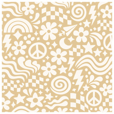 Beige Retro Symbols Quilted Bedspread All Sizes