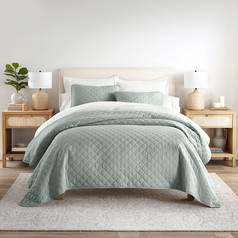 Ensemble de courtepointe Becky Cameron, Eucalyptus, Courtepointe pour grand lit + 2 taies décoratives