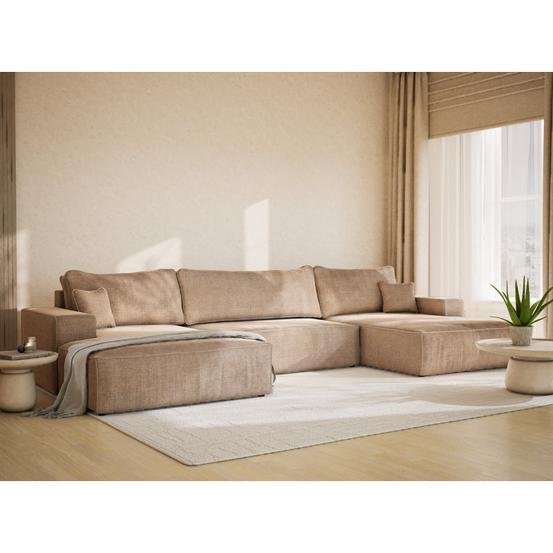 6 Seater Reclining Corner Sofa , Beige