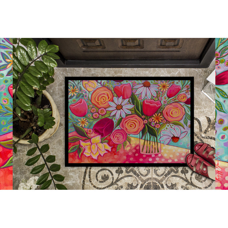 Guerrina Non-Slip Doormat, Polka Dots Flowers