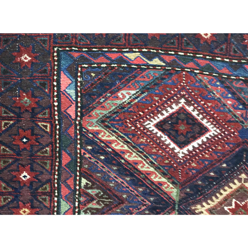 Tapis bleu, rouge et brun noué à la main de haute qualité