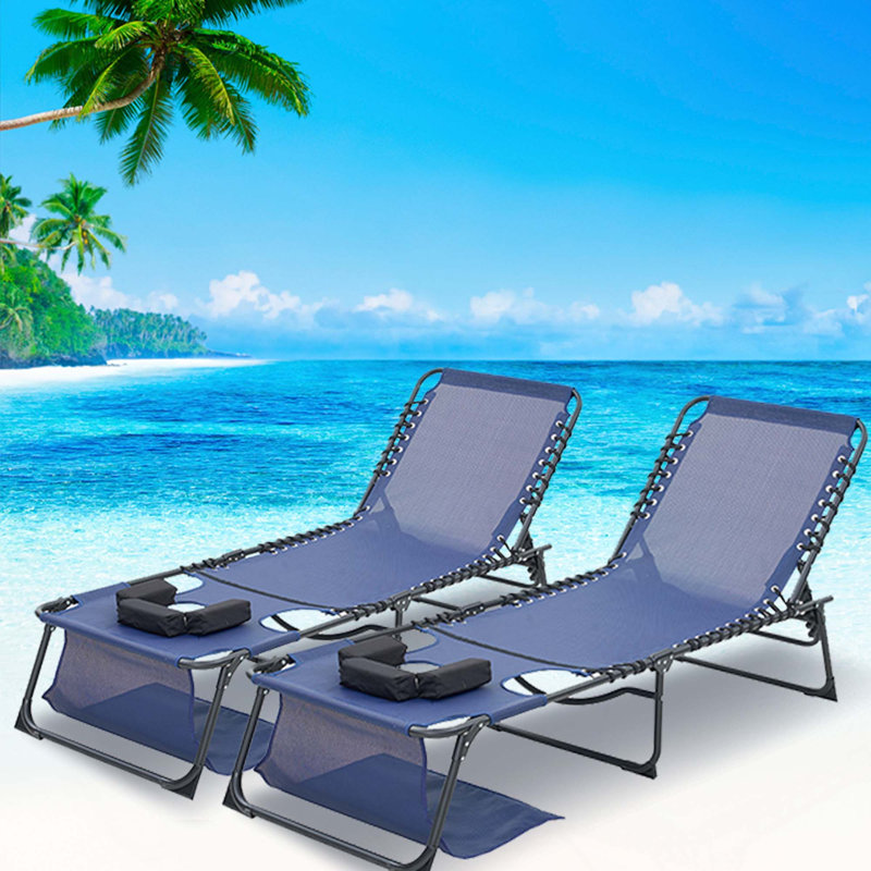 Chaise longue d'extérieur pliable avec dossier réglable à 5 positions, trous pour le visage et les accoudoirs pour la piscine