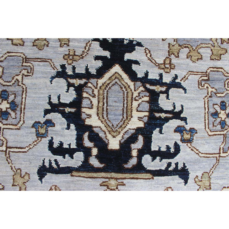 Tapis unique noué à la main gris / bleu / or de haute qualité