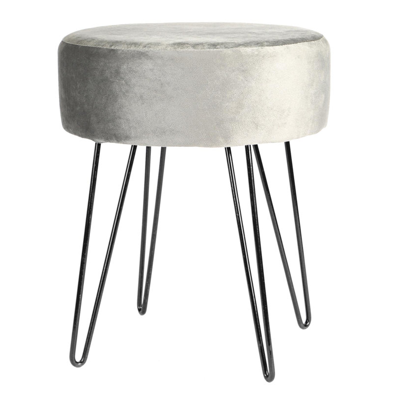 Harbour Housewares Round Velvet Footstool, Grey, Black