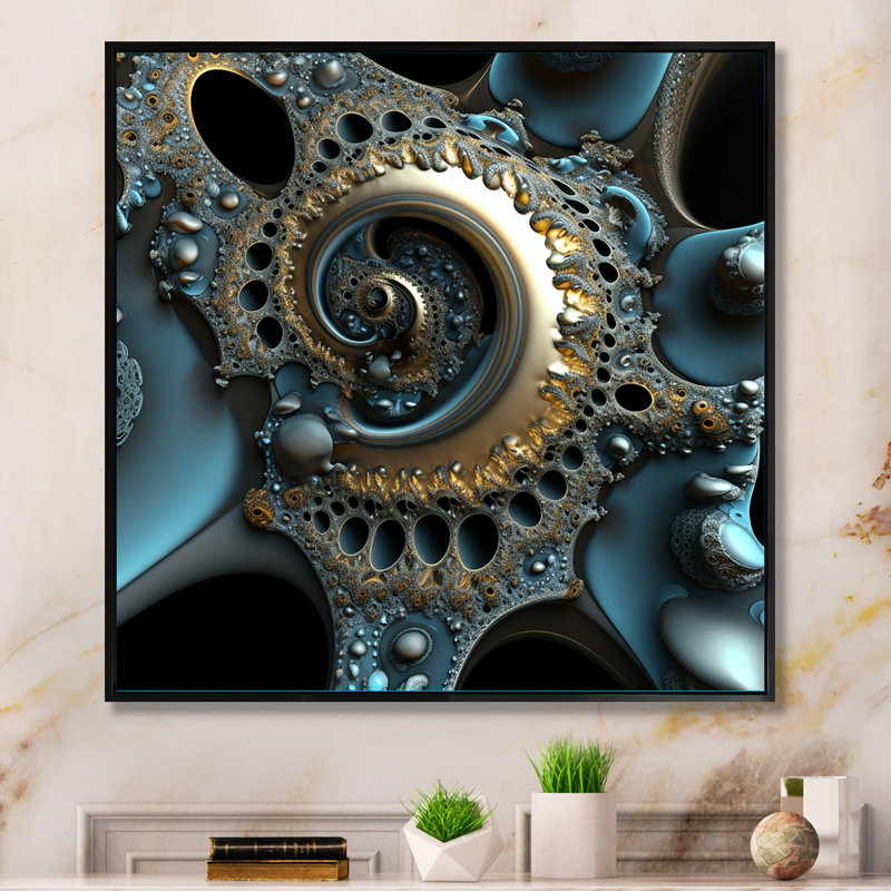 «Turquoise Fractal Emanation VII», reproduction sur toile, H 36 po x l 36 po x P 1,5 po, Toile avec cadre flottant noir