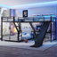 Lit superposé en L avec mezzanine, lit superposé en métal avec glissière et ports USB, conception peu encombrante et silencieuse-1765074244