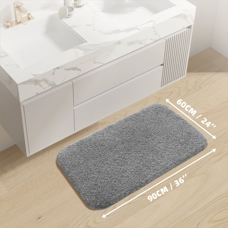 Non-Slip Bath Rug, 36" L x 24" W, Light Gray
