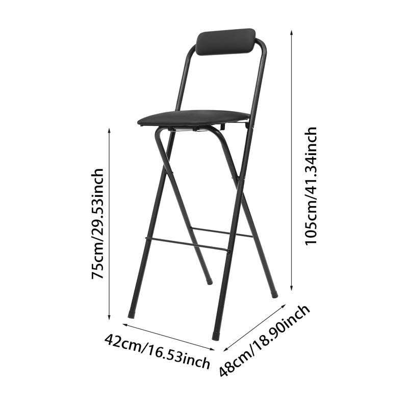 Portable Folding Bar Stool With Backrest  (2 Pcs, 29.53Inch), Black