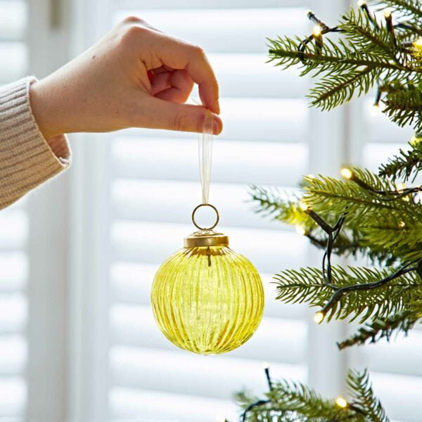 8cm Clear Glass Ball Ornament, Yellow