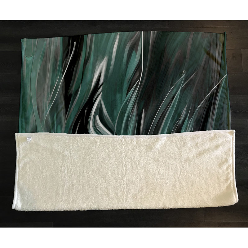 Throw Blanket, 68" W x 80" L, Marble/Abstract, Dark Green/Black/White
