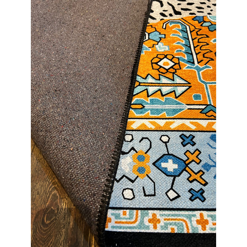 Tapis jaune à motif léopard multicolore rétro, Rectangle 3 pi 11,24 po x 5 pi 10,87 po