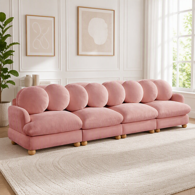Canapé modulaire modulaire avec revêtement en chenille, Chenille rose