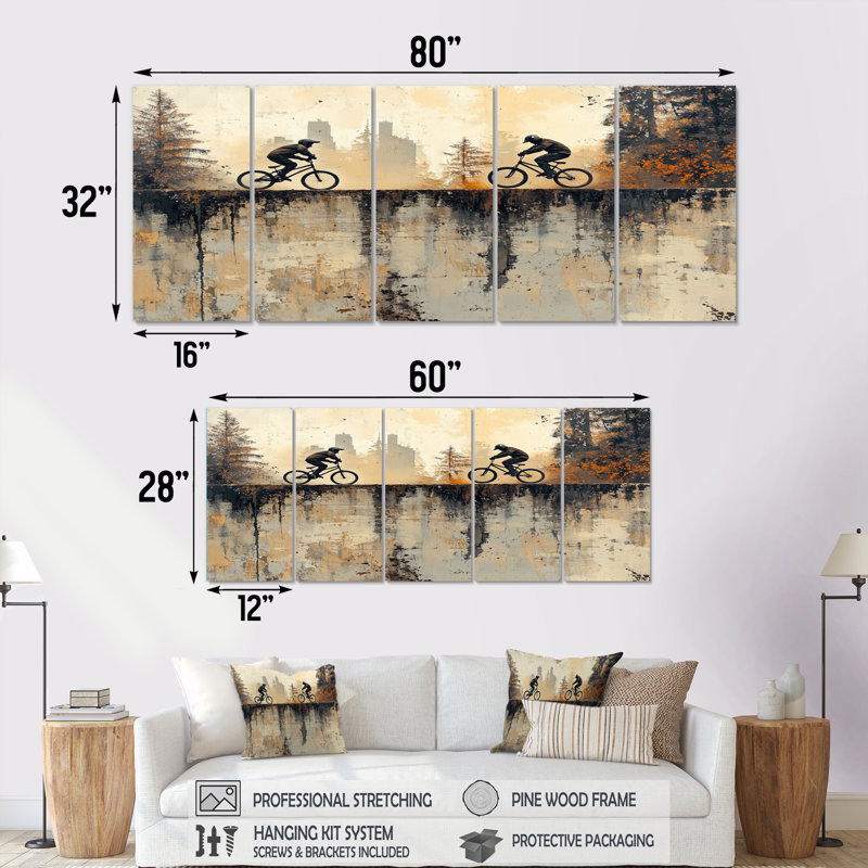 «Black and Orange Bmx Forest Riding - Cycling», art mural sur toile, H 28 po x l 60 po