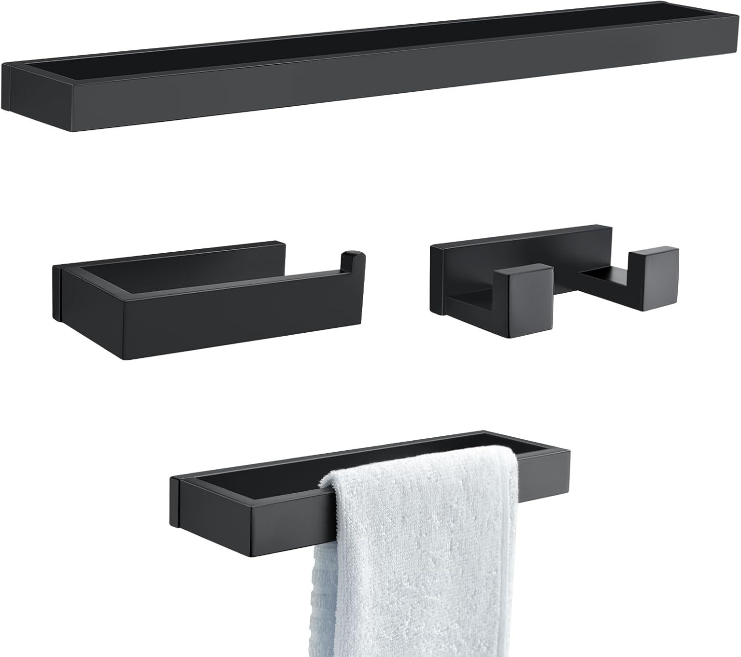 HAPPY LIFE Matte Black Towel Bar Set - 4-Piece Bathroom Hardware ...