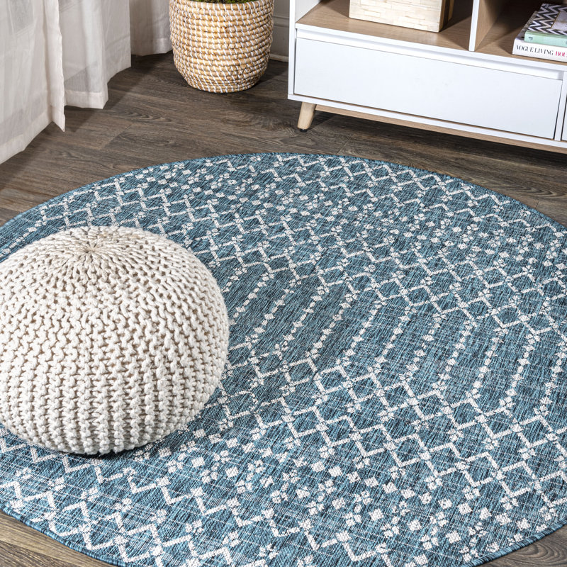 Tapis d'intérieur / extérieur Crompton, Rond 9 pi, Bleu sarcelle / Gris