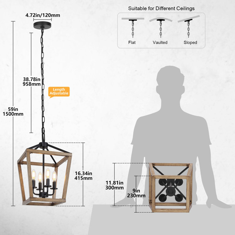 Lustre Ressa, Noir / brun rustique