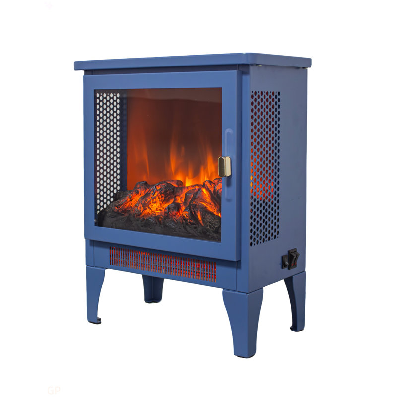 17 Inch Freestanding Electric Fireplace Stove Heater With 3D Flame Effect, Aqua Blue