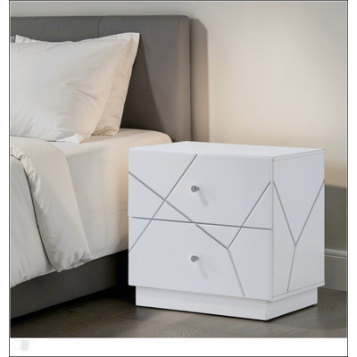 High Gloss Nightstand With Metal Glide Drawer And Safety Stop For Smooth Operation And Secure Storage