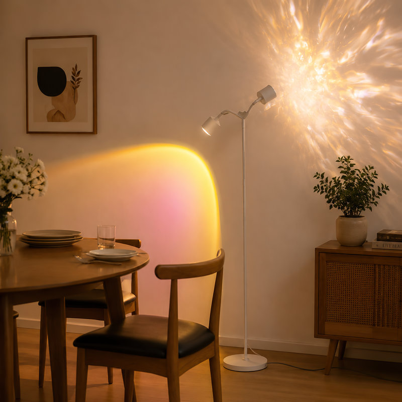 Modern Dual Head Floor Lamp with Ambient Projection Lighting