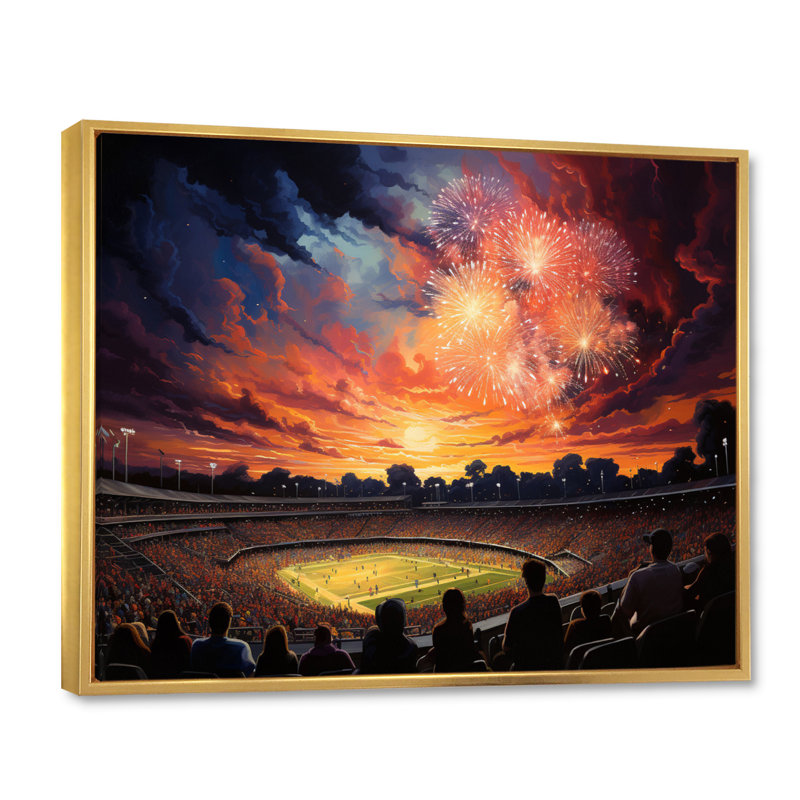 Koley Sport Stadium sous les projecteurs sur toile, Cadre flottant doré, H 12 po x l 20 po x P 1 po