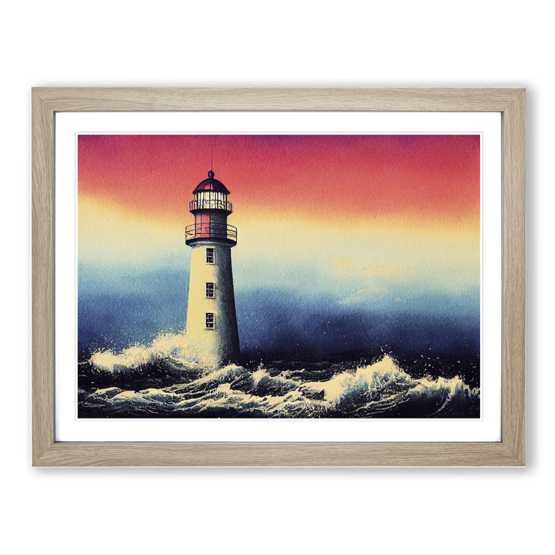 Lighthouse Watercolour Vol.4 - Single Picture Frame Print, 46cm H x 64cm W, Grey