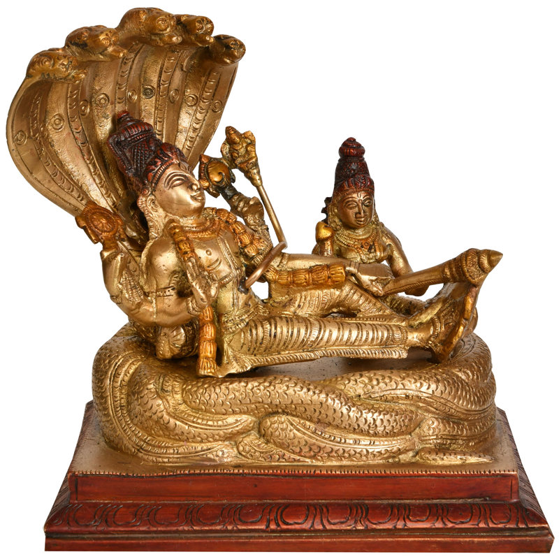 Statue de 7 po Sheshasayi Vishnu avec laiton Lakshmi