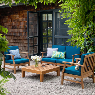 Theodore Acacia 4-Person Patio Conversation Set with Cushions