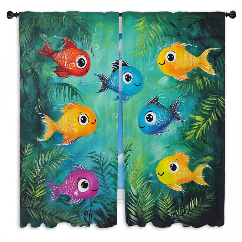 Rideaux de fenêtre à motif de poissons - 2 panneaux, L 56 po x L 78 po