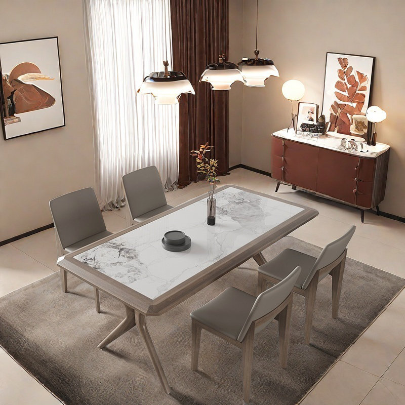 Inlaid Rock Plate Dining Table Sets., 29.53"H x 55.12"L x 31.5"W