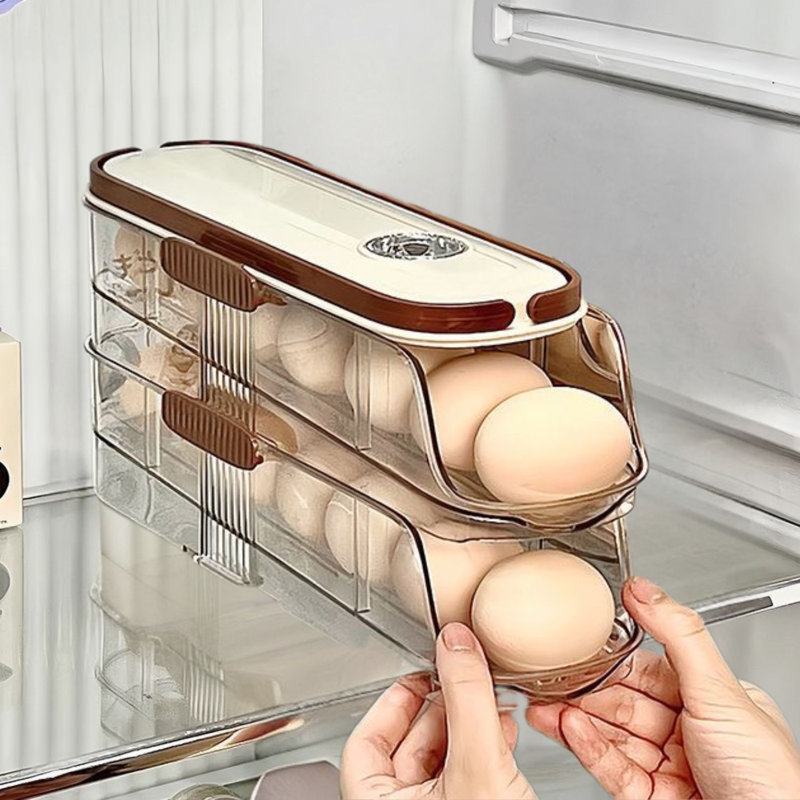 2 Tier Egg Holder For Fridge Automatic Rolling Stackable Fridge Organizers